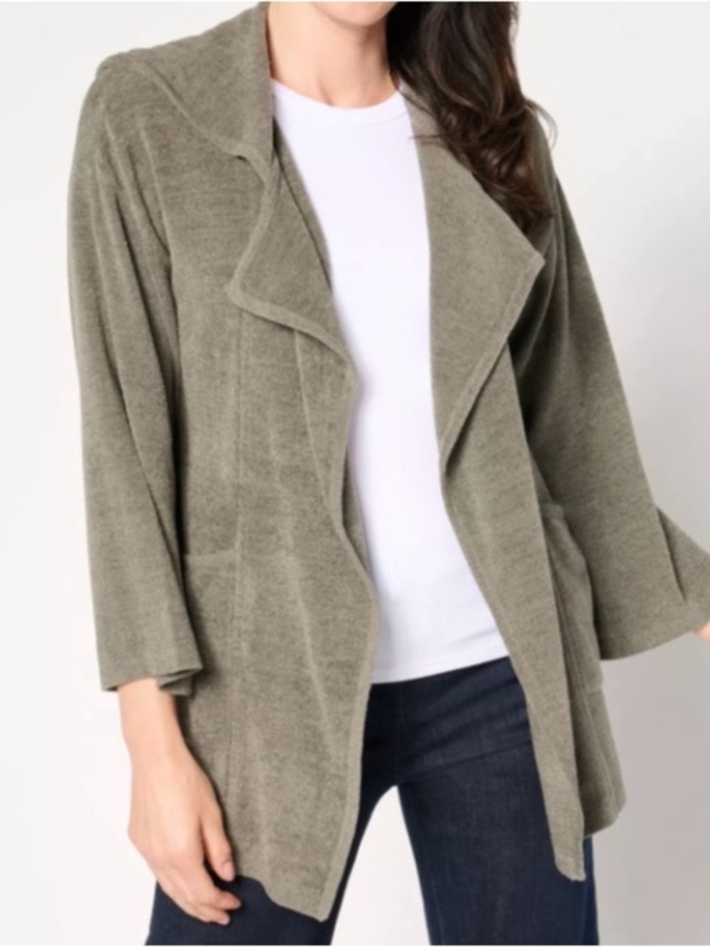 BAREFOOT DREAMS-CozyChic UltraLite Open Front HoodedJacket Olive Branch SzXS NWT